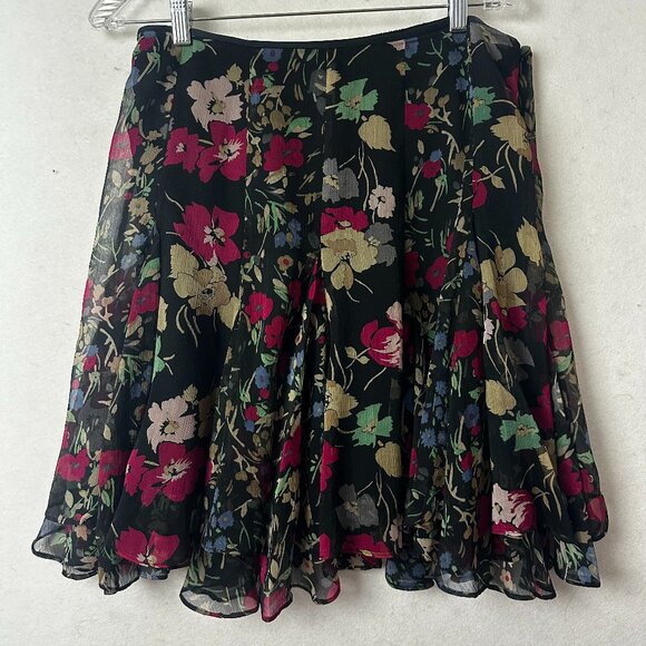 LAUREN Ralph Lauren skirt 6P pet mini‎ black floral fit flare fairy whimsigoth - Picture 1 of 4